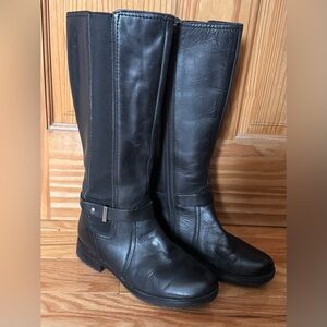 Clarks Black Leather Tall Riding Boots, Low Heel, Women’s Size 6